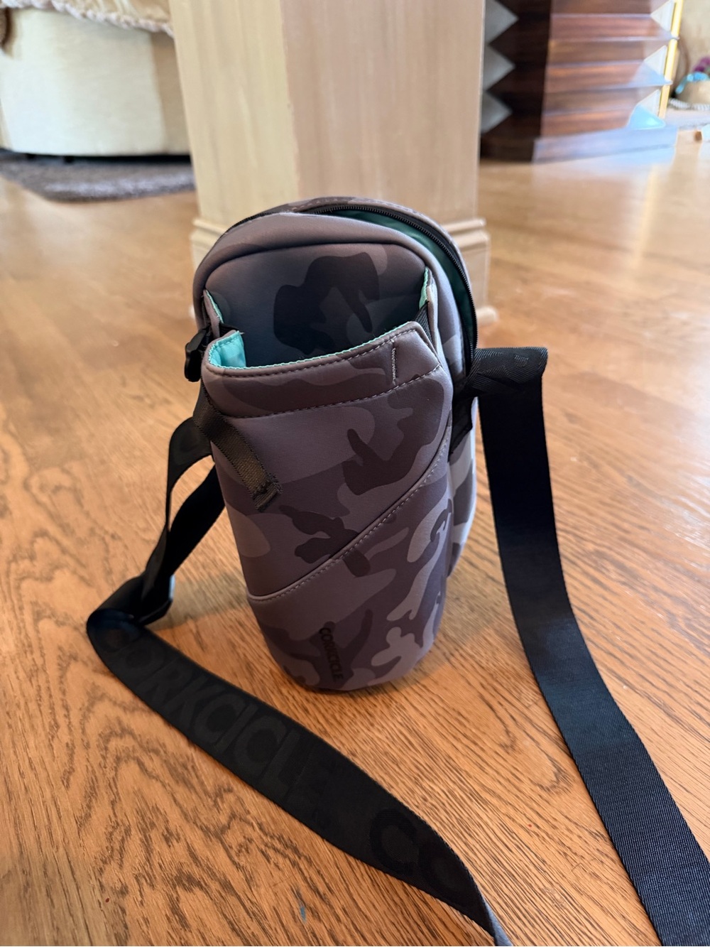 Corkcicle Gray Camouflage Neoprene Crossbody Sling Bag